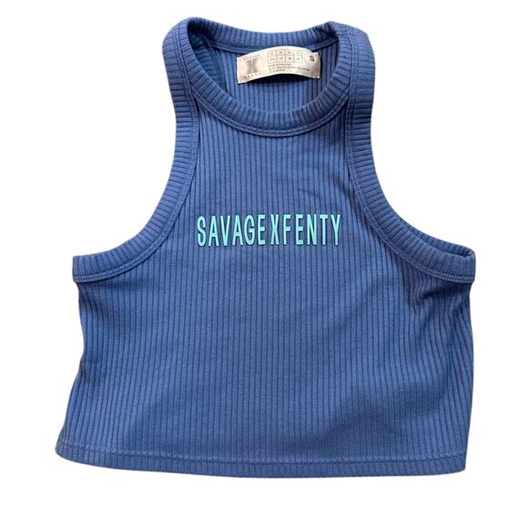Savage X Fenty Blue Ribbed Crop Top size small In - Picture 1 of 4
